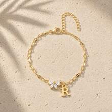 Initial Charm Butterfly Cubic Zirconia Gold Plated Letter Bracelets For Women Men - Yellow Gold - View 22