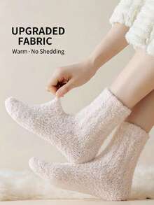 1/2/4/10 Pairs Random Men & Women Winter Solid Color Coral Fleece Thickened Warm Minimalist Sleep Mid-Calf Socks - Multicolor - View 7