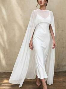 1pc Detachable Chiffon Minimalist Mid-Length Bridal Cape Shawl, Bridal Accessory For Photoshoot - Multicolor - View 1