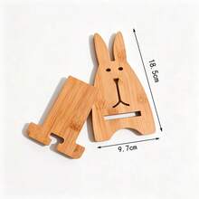 1pc Bamboo Phone Stand, Natural Material, Rabbit Phone Holder, Suitable For All Smartphones - 1pc Rabbit Phone Holder - View 2