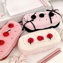Cute Cherry Cake Plush Marker Pen Case, INS Style Large Capacity Multifunctional Stationery Storage Bag, Pencil Ruler Eraser Organizer, Back To School Student Essential - Multicolor - View 11