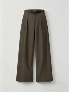 Pantalones rectos de cintura media de unicolor elegantes con cinturón para primavera - Granate - Ver 1