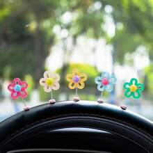 5pcs Cute Swaying Flower Car Decoration, Flower-Shaped Dashboard Ornaments For Vehicles, Cute And Colorful Swaying Flower Interior Decorations, Center Console Decorations, Fashionable Female Car Accessories - Flowers - View 8