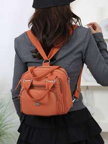 Women's Multi-Functional Compact Handbag, Convertible To Shoulder Bag And Backpack, With Adjustable Shoulder Strap, Multi-Compartment Design, Minimalist Style, Suitable For Moms - Multicolor - View 10