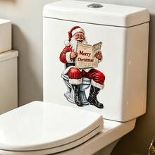 1/2pcs Fun Santa Toilet Decal, Santa Claus Is Sitting On The Toilet And Reading A Newspaper. This Vinyl Waterproof Self-Adhesive Paper Is Suitable For Christmas Decoration In Bathrooms And Lavatories. - Multicolor - View 6