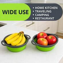 Collapsible Silicone Colander With Plastic Handles - Round Foldable Kitchen Strainer, Space-Saving Multifunctional Portable Drain Basket, Perfect For Draining Pasta, Vegetables And Fruit - Green - M (Green) - View 5