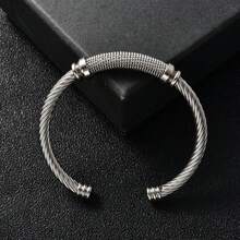 Thick Silver Twisted Rope Braided 18K Gold Plated Stainless Steel Bracelet, Unisex, Suitable For Daily, Party, Hip-Hop Street Style - Silver - View 4