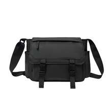 Black Waterproof Flap Men's Messenger Crossbody Bag, Double Buckle Design Multi-Pocket Large Capacity, Adjustable Wide Strap, Business Cargo Style Style Student Commuter Laptop Storage One Shoulder Bag - Multicolor - View 9