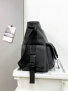Black Waterproof Cargo Style Style Men's Tote Crossbody Bag, Double Buckle Front Pocket Multi-Pocket Large Capacity Storage, Adjustable Shoulder Strap, Functional Style Student Commute Travel Casual One Shoulder Handbag - Multicolor - View 3