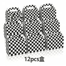 12pcs Black & White Checkered Gift Boxes, Racing Theme Party Snack Boxes, Party Favor Boxes, DIY Gift Bags, Triangle Snack Boxes With Handles, Suitable For Birthday Party Decoration, Halloween, Christmas Decoration - Multicolor - View 9