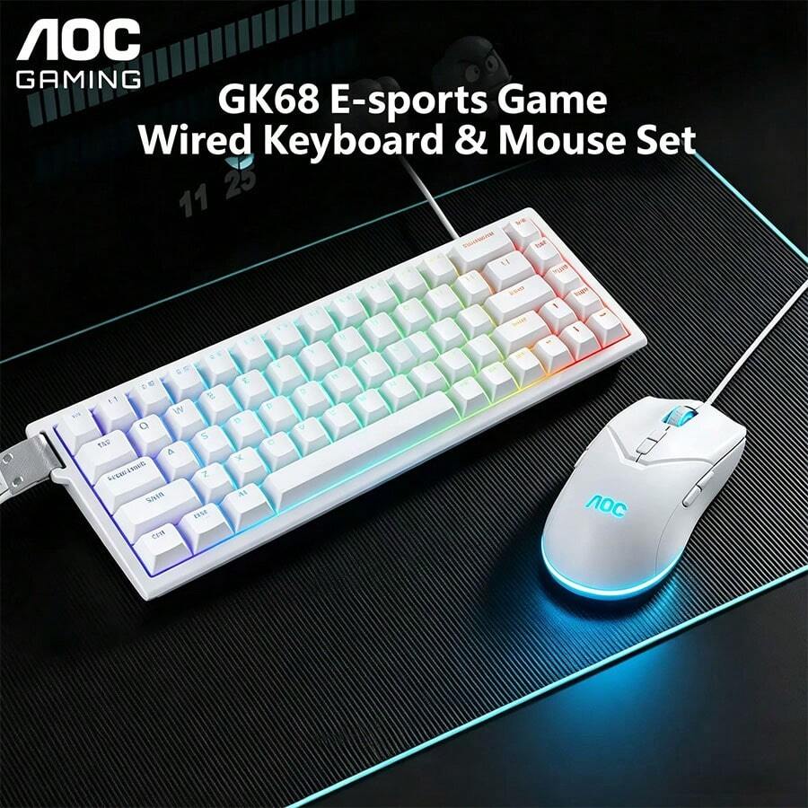 AOC Gaming Keyboard And Mouse RGB Backlit Lightweight 68-Key Wired Keyboard/Mouse (Sold Separately, Not A Set) Gaming/Office Computer Keyboard
