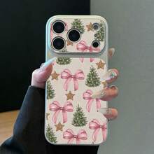 1pc TPU Material Pink Christmas Sweet Pattern Phone Case Compatible With Apple 17promax/17/16promax/15/13/12/11 Large Window Skin Full Coverage Anti-Drop Soft Shell Protective Cover - Silver - View 5