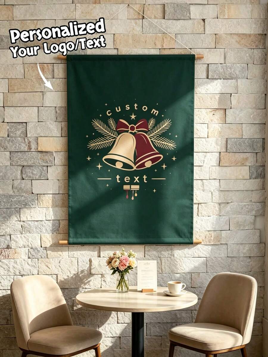 1pc Customized Logo Vertical Commercial Sign, Personalized Your Logo/Text Hanging Fabric Banner, Market Display, Pop-Up Store Brand Promotion, Booth Exhibition - Multicolor - View 1