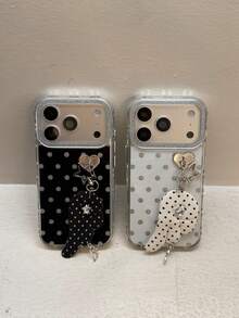 Electroplated Silver Polka Dot Cute Girl Phone Case Compatible With Iphone 17 Pro Max 16 Pro 17 Full Coverage Anti-Drop Protective Cover With Wing Pendant For 15 14 - Black - View 8