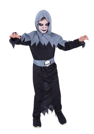 Rubies Kids' Executioner Costume, Terrifyingly Fun Complete Costume With Black Tunic, Gray Hood And Belt With Skull, Perfect For Halloween