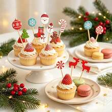 1/10/20/50/100/200pcs Christmas Fruit Picks Set, Includes Santa Claus, Christmas Stocking, Snowflake, Christmas Tree, Lollipop, Reindeer, Gingerbread Man, Suitable For Beverage Decoration Sticks, Cake Forks, Welcome Decoration Sticks, Dessert Table Decoration, Can Add Christmas Atmosphere, Essential Disposable Tableware For Kitchen And Restaurant. Christmas (Random Assortment Of Multiple Patterns) - Multicolor - View 3