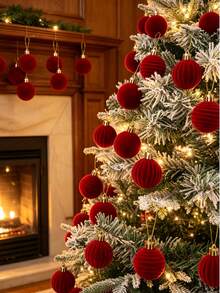 12pcs/Set Burgundy Christmas Balls, Red Flocked Christmas Balls, Christmas Tree Decor Balls, Christmas Decorations, Christmas Hanging Decor, Christmas Party Decor, Christmas Home Decor, Christmas Room Decor, Indoor/Outdoor Christmas Decor, Christmas Party Supplies, Christmas Eve Decor, Christmas Stocking Fillers, Xmas Decor, Winter Decor, Christmas Gifts, Christmas Party Bag Fillers, Party Favors, 2027 New Year - Red - View 11