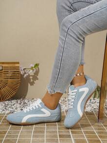 Women Casual Sneakers, Lace Up, Rounded Toe, Low Profile - Blue - View 2