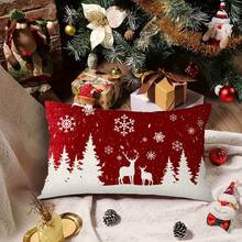 2 Buah Sarung Bantal Dekoratif Natal, Motif Salju Musim Dingin, Rusa Kutub, dan Siluet Pohon Pinus, Dekorasi Natal/Dekorasi Rumah/Dekorasi Kamar, Cetak Satu Sisi, Isian Bantal Tidak Termasuk - Merah - View 6
