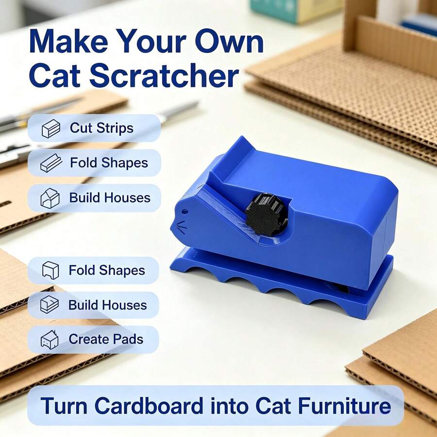 Manual Corrugated Cardboard Cutter, Cat-Shaped DIY Tool For Making Cat Scratching Boards, Adjustable Blade, Transform Old Cardboard Boxes Into Cat Furniture And Pet Toys - Blue - View 1