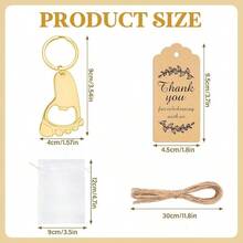 Baby Footprint Keychain Bottle Opener Set, DIY Baby Shower Supplies, Suitable For Guests With Transparent Hard Cloth Bags, Thanks To Labels And Rope, Gender Revealing Party Decoration Gift (Gold) - View 2