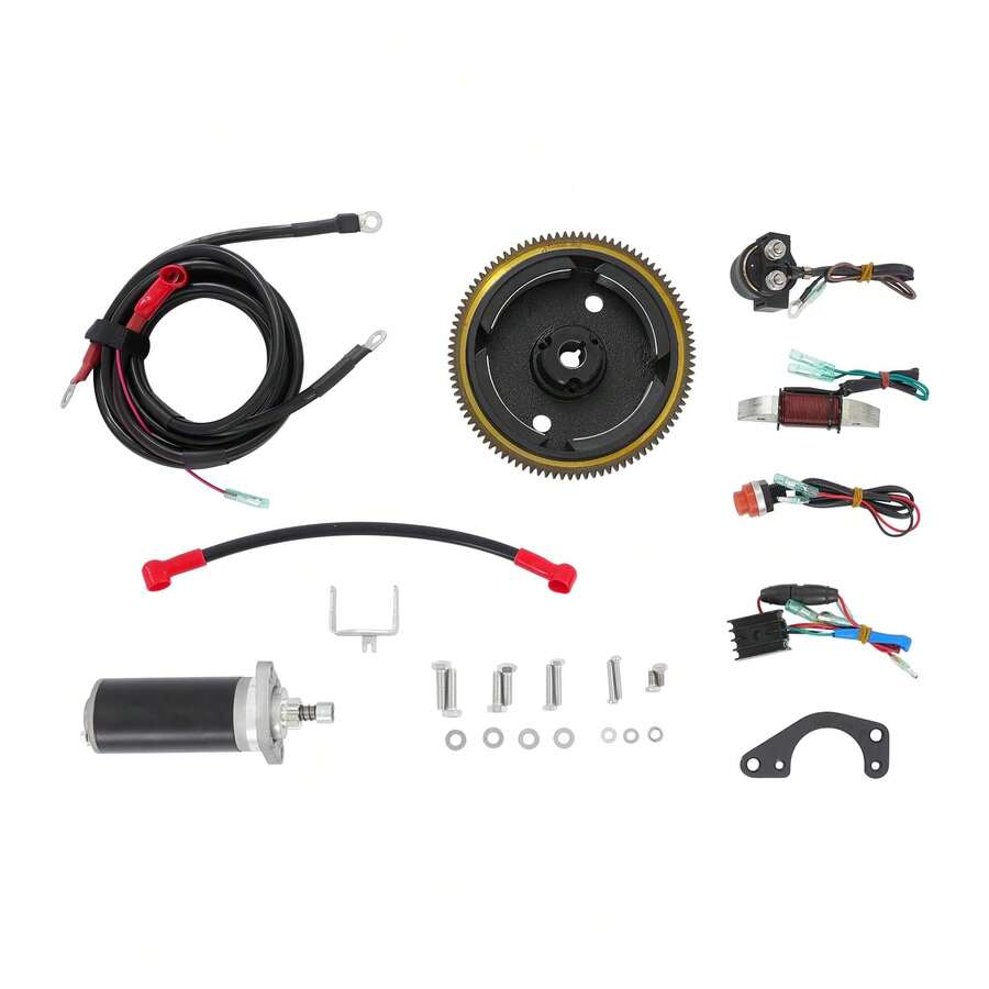 Electric Start Kit For Dongfa 2-Stroke 9.8HP Outboard Motor,12V Engine Starter Conversion Kit Complete Conversion Kit With Starter Motor, Flywheel & S - YDFKKC-000100@Color - View 1