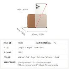 Women's Bi-Fold PU Leather Zipper Wallet With Card Slots, ID Window And Coin Pocket, Classic Modern Large Capacity, Suitable For Daily Commute, Birthday Gift - Multicolor - View 7