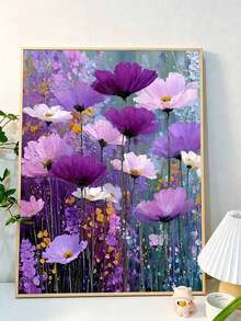 1 Set Oil Painting Digital Oil Painting Kit, Purple Floral Painting Set, DIY Digital Oil Painting Home Wall Decor - A - View 3