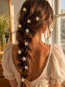 10pcs Alloy Star Hair Ring Set, Women's Daily Fall Style Braided Hairstyles, Date Afternoon Tea, Gentle Atmosphere Hair Accessories - Gold - View 1