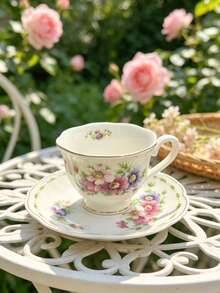 90ml Vintage Ceramic Coffee Cup And Saucer Set, Microwave And Dishwasher , Suitable For Espresso And Arabic Coffee, Saudi Style, Ideal For Afternoon Tea, Cafes And Kitchens, Perfect Gift - Multicolor - View 5