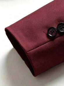 Men's Business Casual Commuter Lapel Single-Breasted Blazer Jacket - Burgundy - View 4