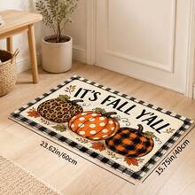 1pc Autumn Pumpkin Print Faux Cashmere Doormat, "Fall Y'all" Autumn Slogan, Three Pumpkins & Black And White Plaid Pattern Rug, Rustic Farmhouse Style Autumn Harvest Home Decor, Suitable For Entryway, Kitchen, Living Room, Bedroom - Multicolor - View 10