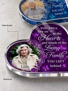 1pc Custom Heart‑Shaped Acrylic Photo Memorial Plaque, Personalized Photo And Text Remembrance Keepsake, Butterfly Floral Bereavement Sympathy Desktop Condolence Gift For Loss Of Loved One - Multicolor - View 6