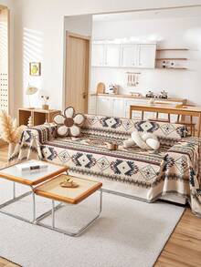 1pc Bohemian Style Sofa Throw Blanket, All Season, Pet Friendly, Dustproof Sofa Cover, With Tassels, Suitable For Living Room And Kitchen, Machine Washable, Sofa Blanket - Grey - View 3