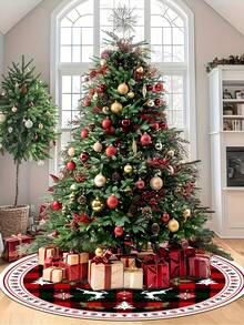 1pc Christmas Tree Skirt, Black White Red Plaid Reindeer Theme, Round Base, 60/90CM Diameter Optional; Suitable For Winter Party And Home Holiday Decoration, Ideal Christmas Tree Decor. - Multicolor - View 8