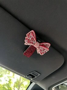 1PC Sparkling Bow Rhinestone Car Sun Visor Fashion Glasses Fashion Glasses Holder - Multicolor - View 5