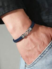 1pc Men's Retro Infinite Knot Braided Leather Bracelet, Multi-Color Wrist Jewelry Gift For Him, Casual Wristband Fashion Jewelry - Infinity Knot Bracelet - View 6