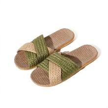 Summer Linen Slippers Lightweight Non-Slip Indoor Slippers Soft Sole Home Slippers Fashion Minimalist Bedroom Slippers - Olive Green - View 5