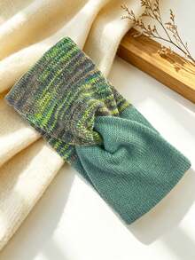 DUOJIAOYAN 1pc Autumn/Winter New Cross Gradient Dual-Color Patchwork Wide Elastic Hair Band, Sports Cold-Proof Warm Headband Accessory - Multicolor - View 12