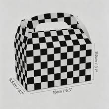12pcs Black & White Checkered Gift Boxes, Racing Theme Party Snack Boxes, Party Favor Boxes, DIY Gift Bags, Triangle Snack Boxes With Handles, Suitable For Birthday Party Decoration, Halloween, Christmas Decoration - Multicolor - View 2