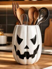 Halloween Pumpkin Kitchen Utensil Holder, Large Capacity Countertop Cooking Tool Organizer, Spatula Spoon Storage Container, Jack O Lantern Kitchen Decor, Fall Home Decoration - Pumpkin - View 6