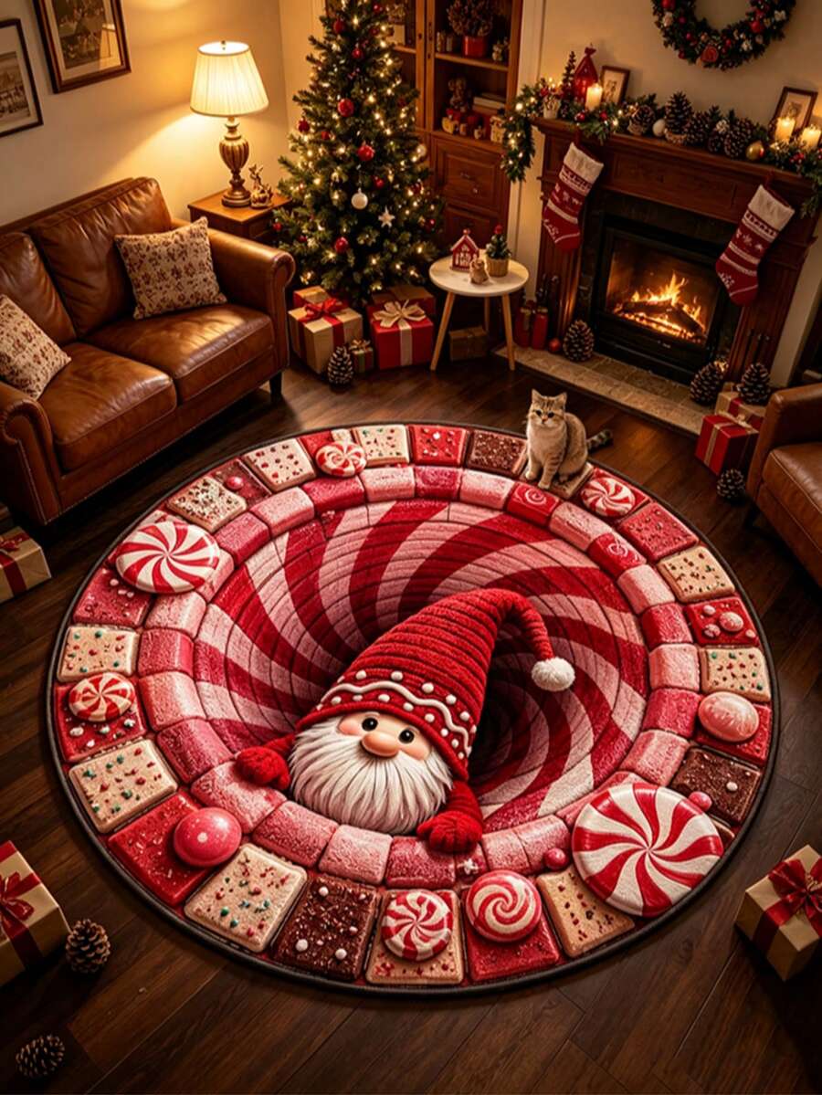 1pc Christmas Candy Gnome Doormat, Decorative Rug, Floor Mat, Carpet, Living Room Rug, Bedroom Rug, Christmas Rug - Multicolor 4 - View 1