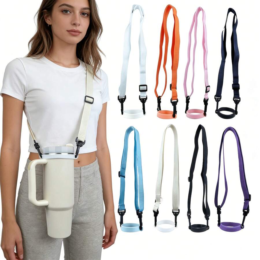 1pc Adjustable Length Shoulder Strap Water Bottle Lanyard, Handheld/Body Wear Water Bottle Handle Strap, Suitable For 8-40oz Water Bottles - Multicolor - View 1