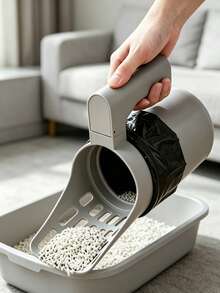 Cat Litter Scoop With Waste Storage Box, Detachable Large Capacity Poop Scoop With Trash Bag Holder, Portable Easy Clean Cat Litter Sifting Cleaning Tool, Durable PP Plastic, Suitable For Daily Cat Litter Box Maintenance, Pet Home Cleaning Supplies - Multicolor - View 5