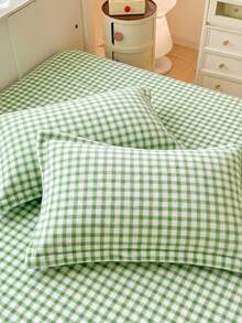 1/2pcs Soft Fluffy Fleece Pillowcases, Pink And White Plaid Pattern, Warm Plush Bed Pillowcases, Without Pillow Insert - Green - View 7