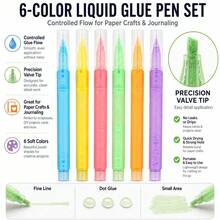 Pulpen Lem Presisi, 6 Pulpen Lem Cair Berwarna, Lem Kerajinan Ujung Halus dengan Kontrol Aliran untuk Membuat Titik, Jurnal, Scrapbooking, Pembuatan Kartu & Kerajinan DIY - Pulpen lem warna-warni (isi 6) - View 5