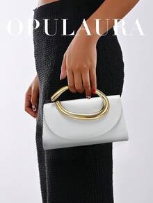 OpulAura 復古純色手拿包，百搭小手提包，時尚 PU 女款包，適合婚禮、派對、舞會、晚餐及其他場合 - 白色 - 查看 8