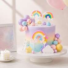 Set Topper Kue Pelangi 33 pcs/30 pcs, Topper Kue Awan Pelangi dari Clay Lembut, Dekorasi Kue Balon Warna-warni, Perlengkapan Dekorasi Baking Dessert untuk Ulang Tahun dan Baby Shower - beraneka warna - View 4