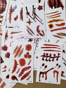 30Sheet Halloween Fake Wound Tattoo Stickers, Realistic, Scar, Stitch Temporary Tattoos For Cosplay Zombie Party Decor - Multicolor - View 6