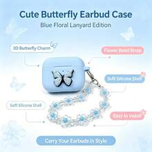 Cartoon Butterfly Chain Bluetooth Earphone Protective Case Compatible With AirPods - Light Blue - View 4